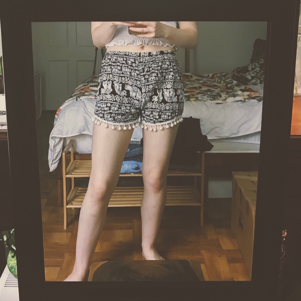 Black and White Boho Elephant Shorts - Size Small
